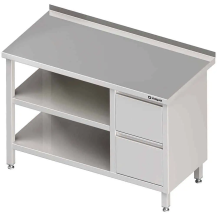 Stół przyścienny z blokiem dwóch szuflad (P),i 2-ma półkami 1300x600x850 mm Stalgast 980296130