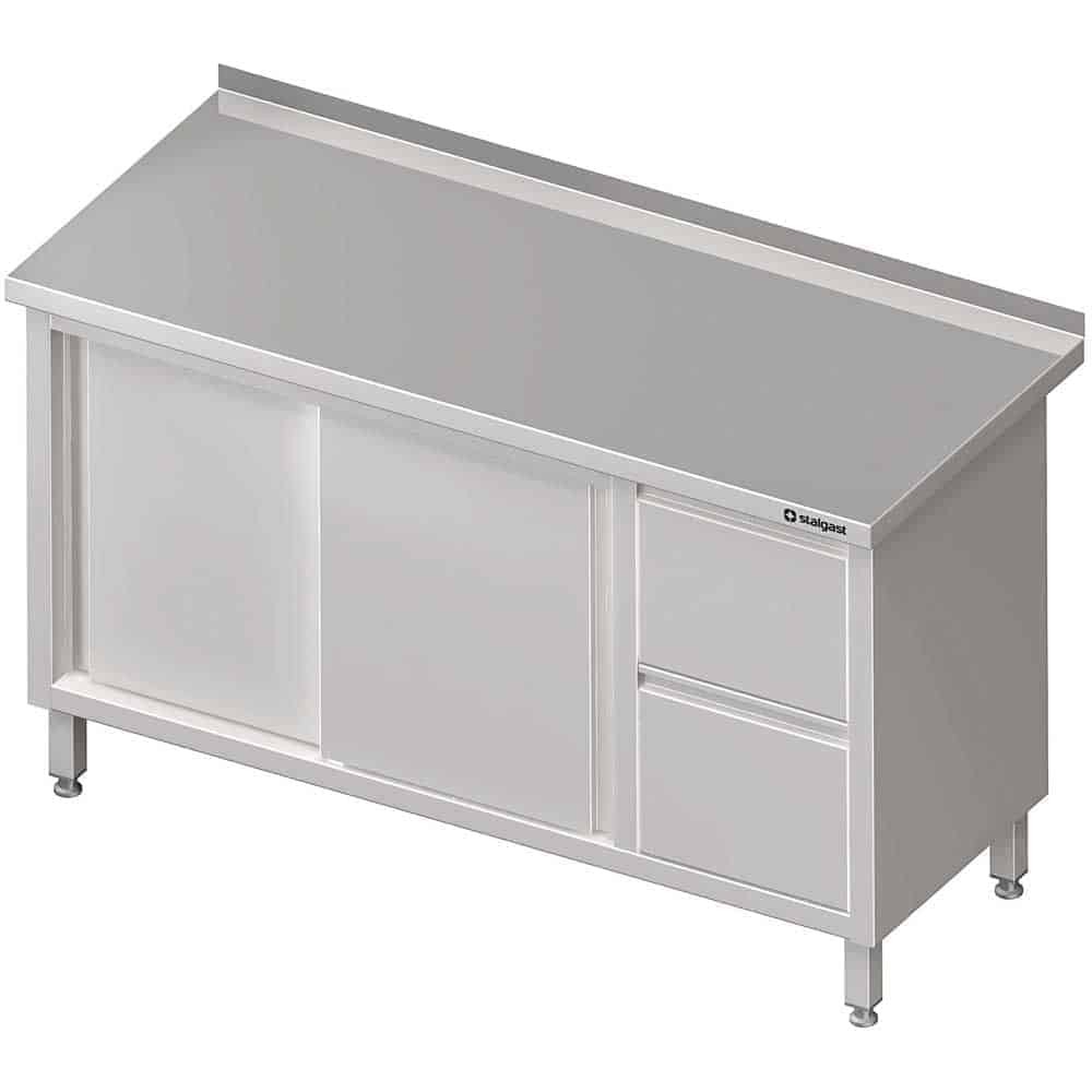 Stół przyścienny z blokiem dwóch szuflad (P),drzwi suwane 1800x600x850 mm Stalgast 980356180