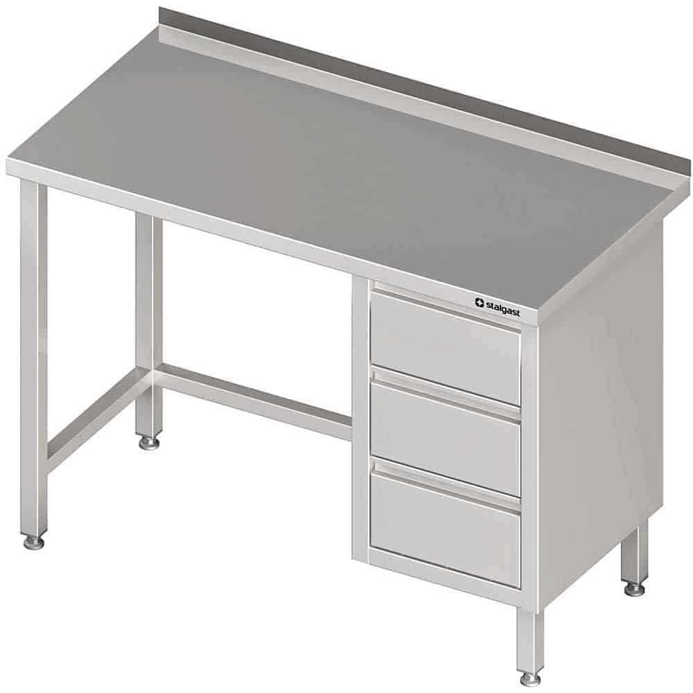 Stół przyścienny z blokiem trzech szuflad (P),bez półki 1800x600x850 mm Stalgast 980376180