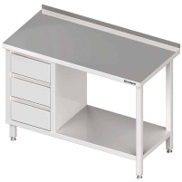 Stół przyścienny z blokiem trzech szuflad (L),i półką 900x600x850 mm Stalgast 980386090