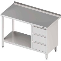 Stół przyścienny z blokiem trzech szuflad (P),i półką 800x700x850 mm Stalgast 980397080