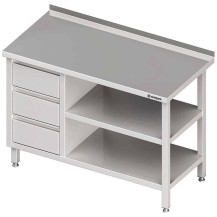 Stół przyścienny z blokiem trzech szuflad (L),i 2-ma półkami 800x700x850 mm Stalgast 980407080