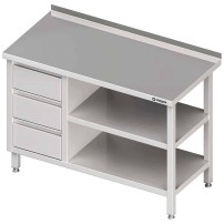 Stół przyścienny z blokiem trzech szuflad (L),i 2-ma półkami 1900x700x850 mm Stalgast 980407190