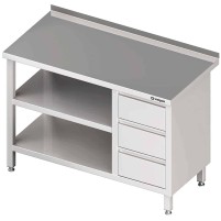 Stół przyścienny z blokiem trzech szuflad (P),i 2-ma półkami 1200x700x850 mm Stalgast 980417120