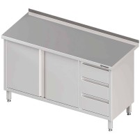 Stół przyścienny z blokiem trzech szuflad (P),drzwi skrzydłowe 1800x700x850 mm Stalgast 980457180