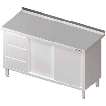 Stół przyścienny z blokiem trzech szuflad (L),drzwi suwane 1700x600x850 mm Stalgast 980466170