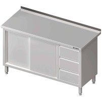 Stół przyścienny z blokiem trzech szuflad (P),drzwi suwane 1800x600x850 mm Stalgast 980476180