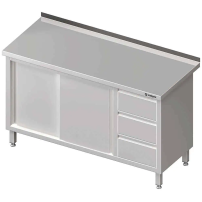 Stół przyścienny z blokiem trzech szuflad (P),drzwi suwane 1200x700x850 mm Stalgast 980477120