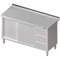 Stół przyścienny z blokiem trzech szuflad (P),drzwi suwane 1400x700x850 mm Stalgast 980477140