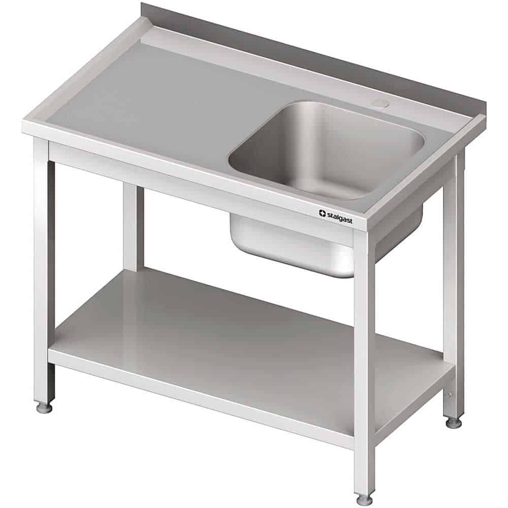 Stół ze zlewem 1-kom.(P),z półką 1300x600x850 mm spawany Stalgast 980696130S