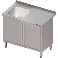 Stół ze zlewem 1-kom.(L),drzwi skrzydłowe 1300x700x850 mm Stalgast 980737130