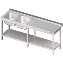 Stół ze zlewem 2-kom.(L),z półką 2100x600x850 mm Stalgast 980856210