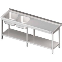 Stół ze zlewem 2-kom.(L),z półką 2600x600x850 mm Stalgast 980856260