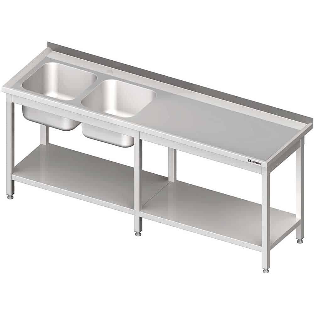 Stół ze zlewem 2-kom.(L),z półką 2500x700x850 mm Stalgast 980857250