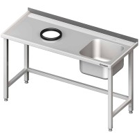 Stół przyścienny ze zlewem, bez półki z otworem 1200x600x850 mm, 1 komora po prawej spawany Stalgast 980936120