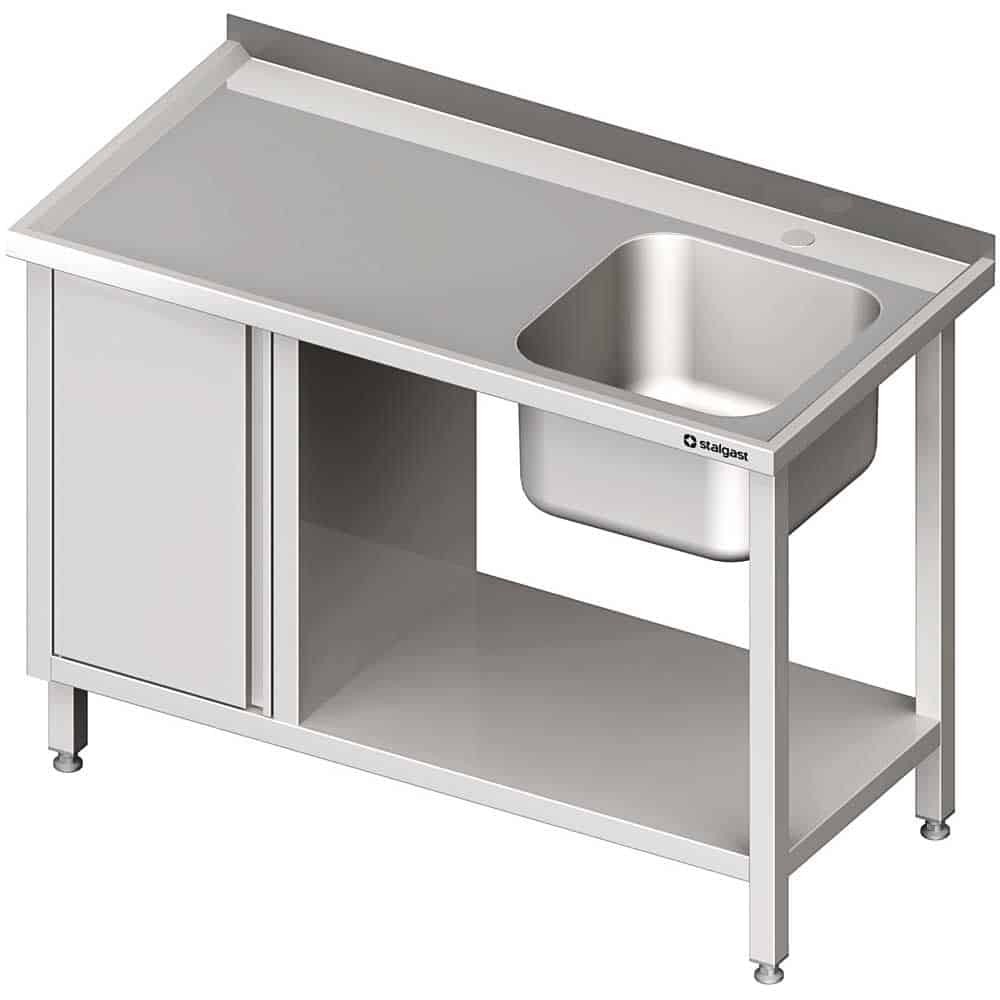 Stół ze zlew 1-kom.(P), z szafką i półką 1000x700x850 mm Stalgast 980977100