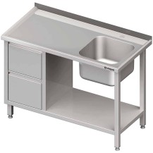 Stół ze zlewem 1-kom.(P), z blokiem dwóch szuflad i półką 1700x700x850 mm Stalgast 980997170