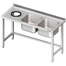 Stół przyścienny ze zlewem bez półki z otworem 1500x600x850 mm, 2-komory po prawej spawany Stalgast 981016150