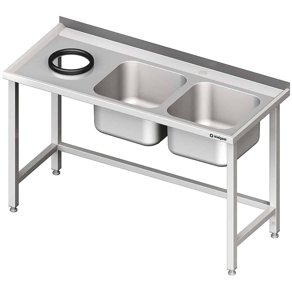 Stół przyścienny ze zlewem bez półki z otworem 1600x700x850 mm, 2-komory po prawej spawany Stalgast 981017160
