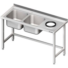 Stół przyścienny ze zlewem bez półki z otworem 1400x700x850 mm, 2-komory po lewej spawany Stalgast 981027140