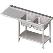 Stół ze zlewem 2-kom.(P) i miejscem na lodówkę lub zmywarkę 2200x600x900 mm Stalgast 981036220