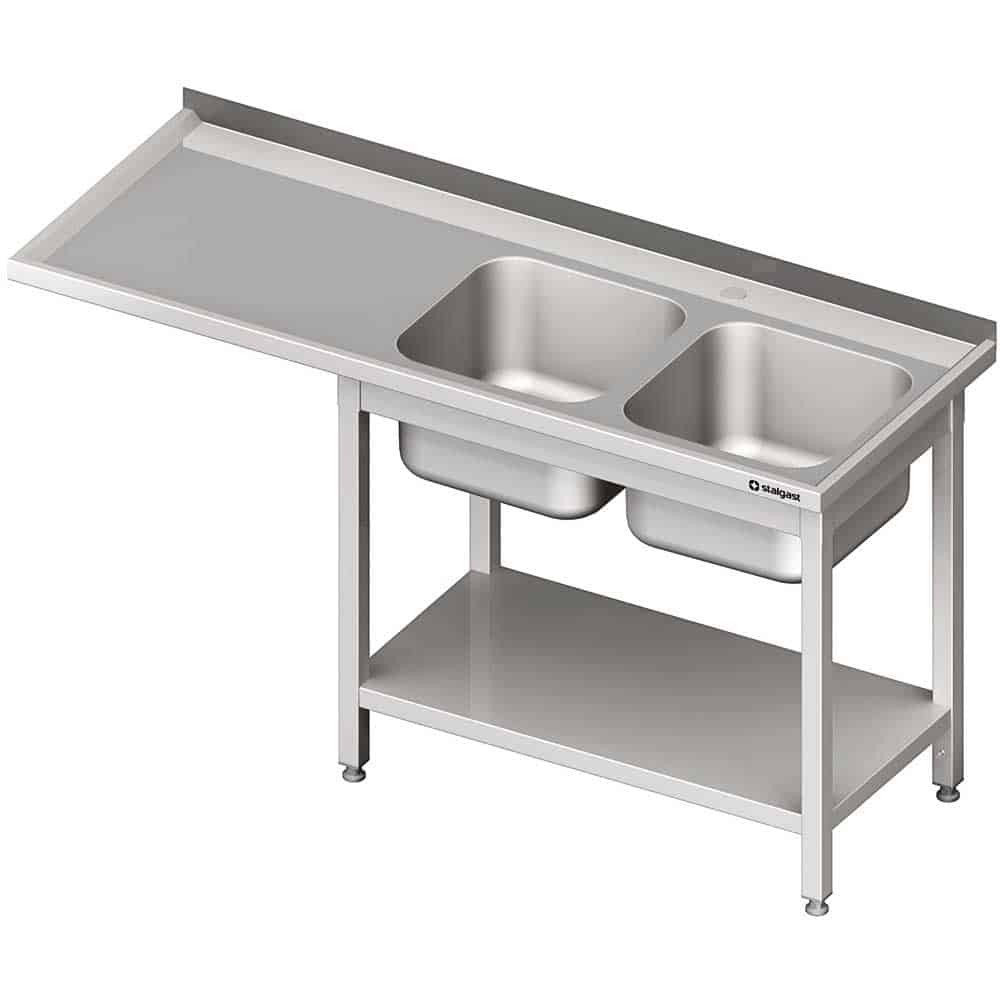 Stół ze zlewem 2-kom.(P) i miejscem na lodówkę lub zmywarkę 2200x600x900 mm Stalgast 981036220