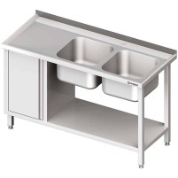 Stół ze zlew 2-kom.(P), z szafką i półką 1600x600x850 mm Stalgast 981056160