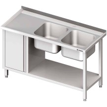Stół ze zlew 2-kom.(P), z szafką i półką 1400x700x850 mm Stalgast 981057140