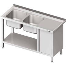 Stół ze zlew 2-kom.(L), z szafką i półką 1600x600x850 mm Stalgast 981066160