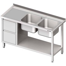 Stół ze zlewem 2-kom.(P), z blokiem dwóch szuflad i półką 1800x600x850 mm Stalgast 981076180