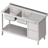 Stół ze zlewem 2-kom.(L), z blokiem dwóch szuflad i półką 1400x700x850 mm Stalgast 981087140
