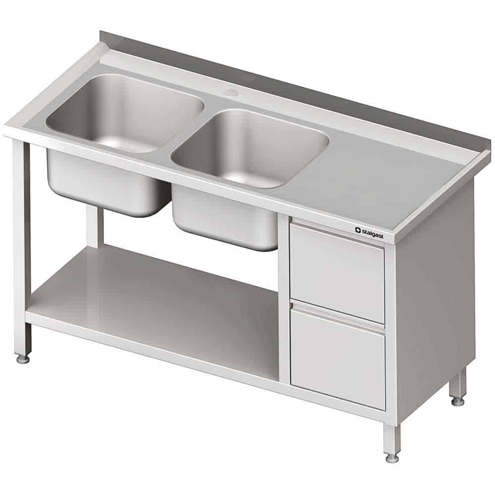 Stół ze zlewem 2-kom.(L), z blokiem dwóch szuflad i półką 1900x700x850 mm Stalgast 981087190