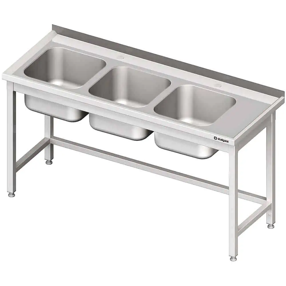 Stół ze zlewem 3-kom.(L),bez półki 1800x600x850 mm Stalgast 981126180