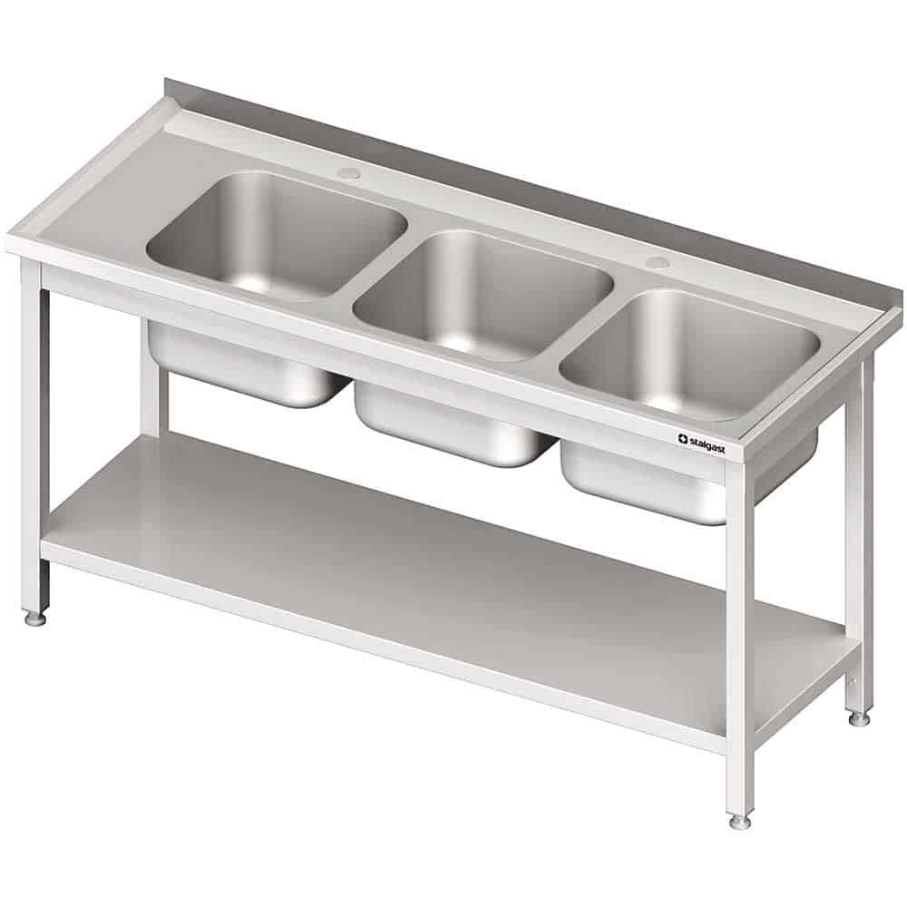 Stół ze zlewem 3-kom.(P),z półką 1600x600x850 mm spawany Stalgast 981136160S