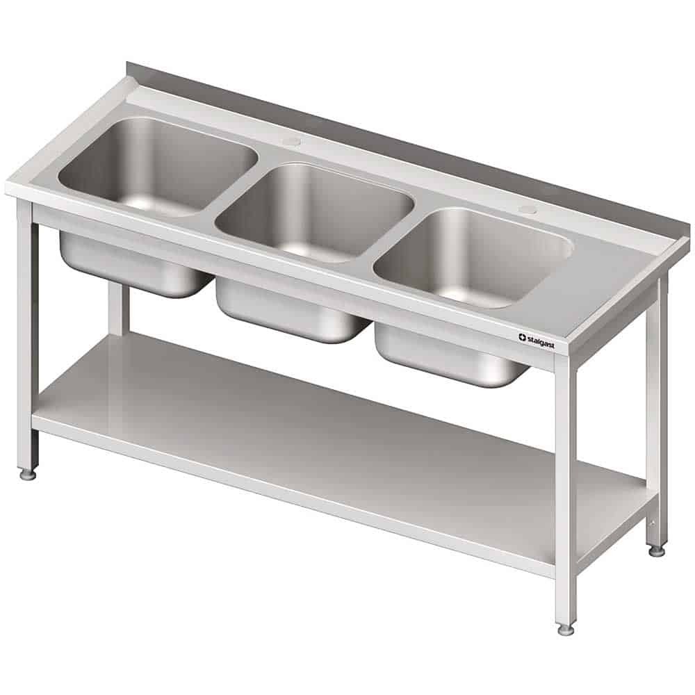 Stół ze zlewem 3-kom.(L),z półką 1500x600x850 mm skręcany Stalgast 981146150