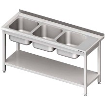 Stół ze zlewem 3-kom.(L),z półką 1600x700x850 mm skręcany Stalgast 981147160