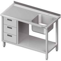 Stół ze zlewem 1-kom.(P), z blokiem trzech szuflad i półką 1800x600x850 mm Stalgast 982366180