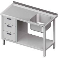 Stół ze zlewem 1-kom.(P), z blokiem trzech szuflad i półką 1300x700x850 mm Stalgast 982367130