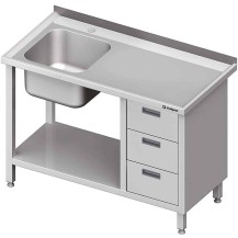 Stół ze zlewem 1-kom.(L), z blokiem trzech szuflad i półką 1000x700x850 mm Stalgast 982377100