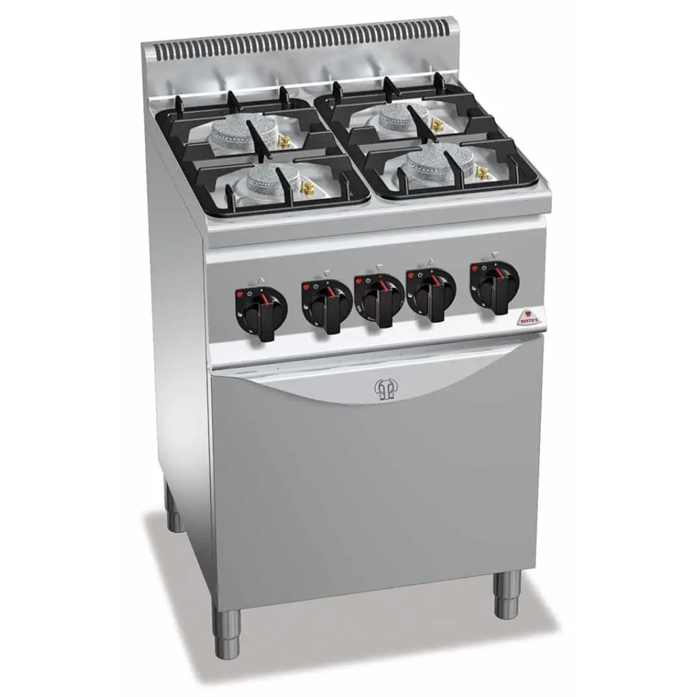 Kuchnia gazowa 4 palnikowa high-power z piekarnikiem gazowym 600x600x850 Bertos G6F4PW+FG1