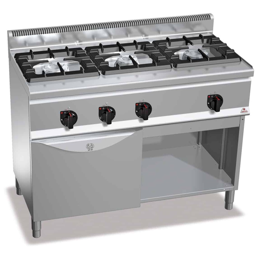 Kuchnia gazowa 3 palnikowa high-power z piekarnikiem gazowym (34,5kW) 1200x600x290 Bertos G6F3H12+FG1