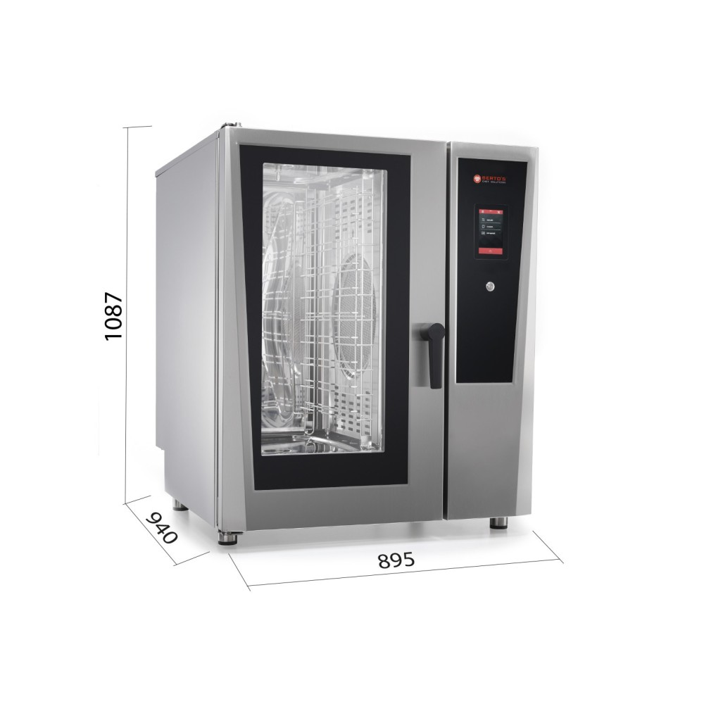 Piec konwekcyjno-parowy elektryczny 10  x 1/1 GN,  automatyczne mycie, sonda potraw, 895x940x1087, BERTOS E10ST