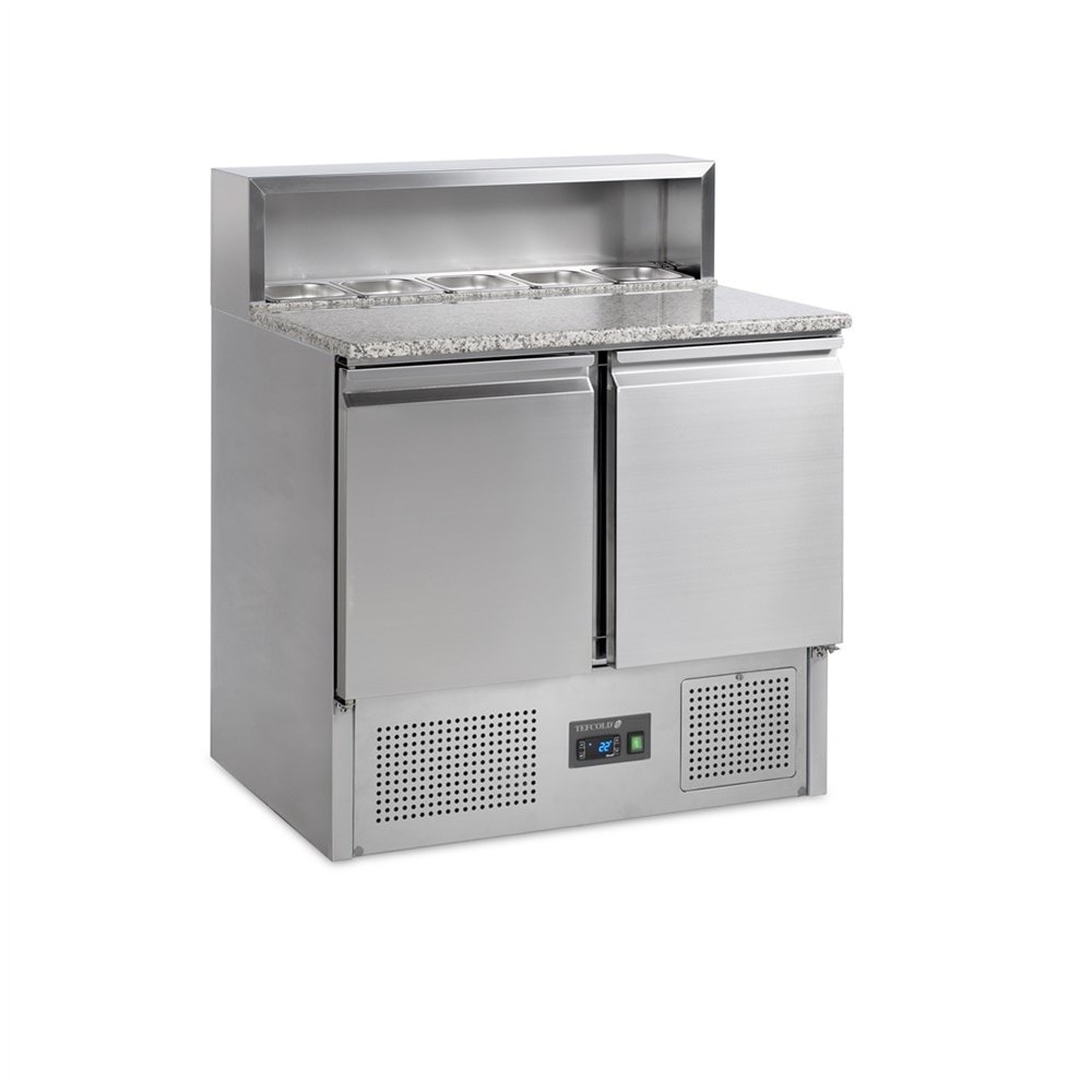 Stół chłodniczy do pizzy 2 drzwiowy GN1/1, 900x700x1100, Pojemność 225 litrów, Tefcold PT920