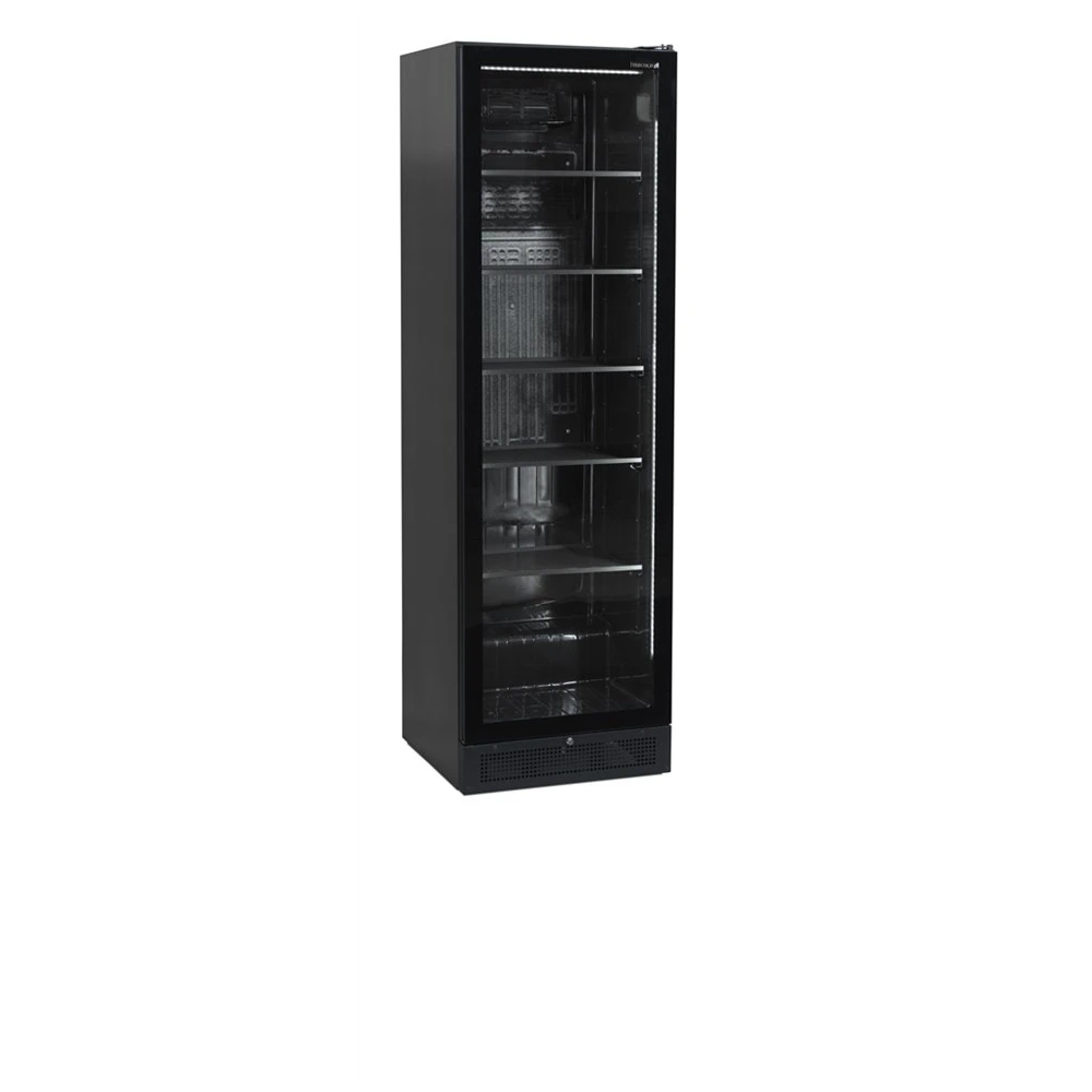 Witryna chłodnicza na napoje, czarna, Pojemność 347 litrów, 595x595x1990 Tefcold SCU1425 FRAMELESS