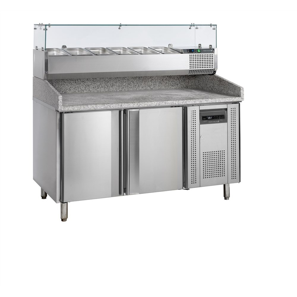 Stół chłodniczy do pizzy 2 drzwiowy z nadstawką 6 x 1/3 GN, 1510x800x1445, Pojemność 370 litrów, Tefcold PT1200 + VK38-150