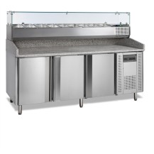 Stół chłodniczy do pizzy 3 drzwiowy, z nadstawką 9 x 1/3 GN, Pojemność 565 litrów, 2045x800x1445 Tefcold PT1300 + VK38-200