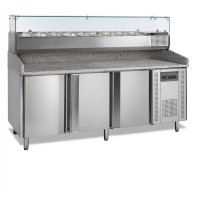 Stół chłodniczy do pizzy 3 drzwiowy, z nadstawką 9 x 1/3 GN, Pojemność 565 litrów, 2045x800x1445 Tefcold PT1300 + VK38-200