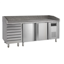 Stół chłodniczy 2 drzwiowy do pizzy z blatem granitowym i szufladami, 2045x800x1000, Pojemność 370 litrów, Tefcold PT1310