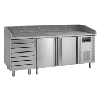 Stół chłodniczy 2 drzwiowy do pizzy z blatem granitowym i szufladami, 2045x800x1000, Pojemność 370 litrów, Tefcold PT1310