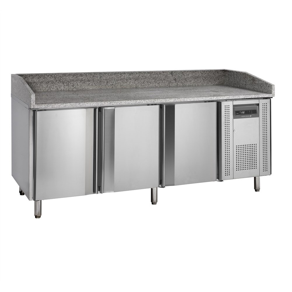 Stół chłodniczy 3 drzwiowy do pizzy z blatem granitowym, 2045x800x1000, Pojemność 565 litrów, Tefcold PT1300